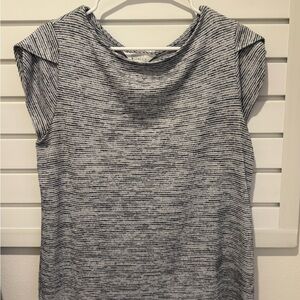 Market & Spruce Black and White Striped Short Sleeve Top w Button Back Detail